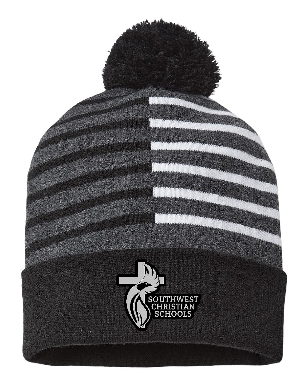 Black and White Beanie with pom pom