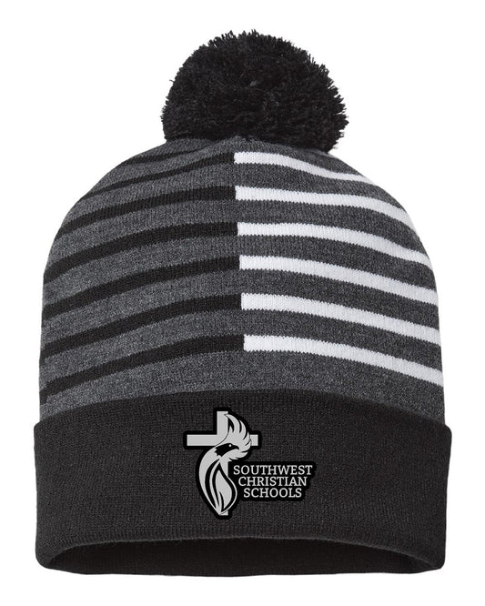 Black and White Beanie with pom pom